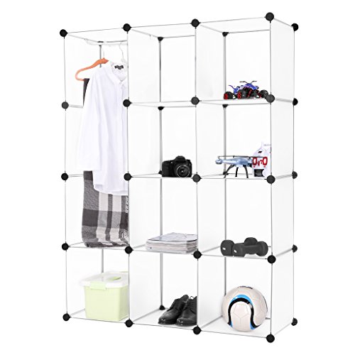 LANGRIA Stufenregal 12-Kubus Modular Lagerregal Kleiderschrank Garderobe mit Transluzenten Zebra Striped Türen Design für Kleidung, Schuhe, Spielzeug und Bücher - 3