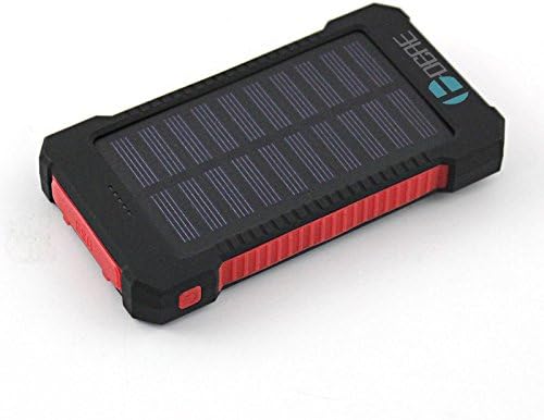 DCAE Solar Charger Power Bank 10000mAh Shockproof with LED Light for iPhone Samsung and More,Red