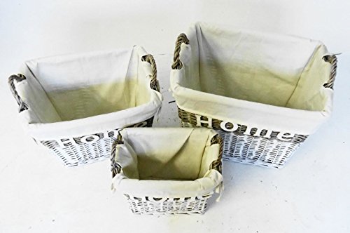 Shabby Chic weiß Weidenkorb HOME Log Wäschetruhe Wäschekorb Wäschebox Wäschesammler mit Griffen [Full Set (S, M, L)] - 5