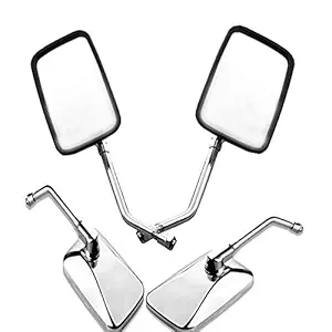 Supremechoice Bike Handlebar Rear View Mirror Ractangle End Adjustable Rotatable Stylish Handle bar Side Mirror Set of 2 PCs Chrome For Royal Enfield Himalayan