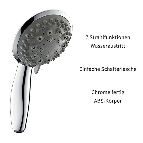 Homelody Handbrause mit 7 Strahlarten Strahlfunktionen Brausekopf Brause Wasserspar Regendusche Multifunktions Duschkopf Duschbrause Grau Verchromt - 5