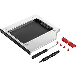 Bastidor Poppstar 1009506 para Disco Duro SSD/HDD en 9,5 mm, Ranura de CD-DVD Sata 3, Unidad de Disco Duro, Kit de actualización para Ordenador portátil y Kit de instalación (Aluminio)