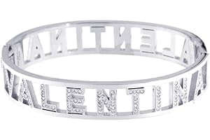 Stellazeta Bracciale Donna con Nome in Acciaio Inossidabile Anallergico Ideale per Regalo Braccialetto Donna con luminosi cristalli di vetro Braccialetti Donna Rigidi con Chiusura a Molla