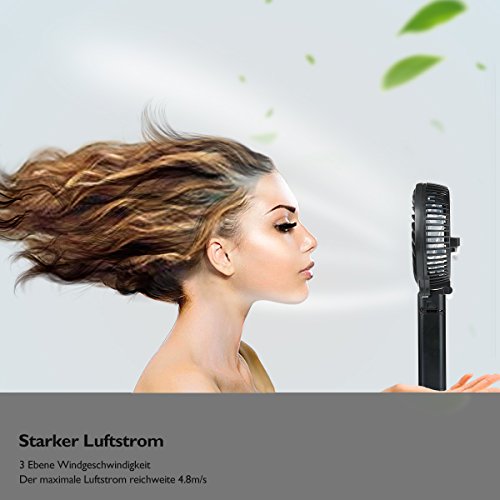 iEGrow USB Ventilator Leise Mini Handventilator Ventilatoren Lüfter mit Batterie Farbe Schwarz - 7