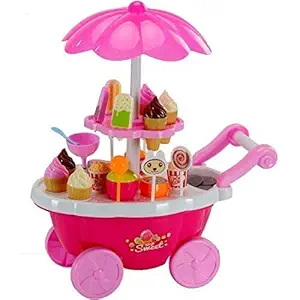 Ramakada Kids Choice Kids Plastic Ice Cream and Sweet Marketing Cart with Music Role Pretend Play Toy