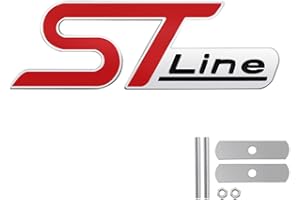 TQPUWT ST Line Emblem Front Grille Badge, 1 set ST Line Emblem Front Grille, Car Metal ST Line Emblem, Car ST Line Letter Emblem Badge Sticker, fit Most of BMW Model, red silver