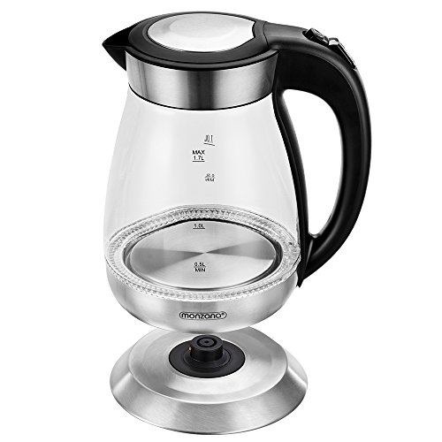 Wasserkocher Glas/Edelstahl mit blauer LED-Beleuchtung max. 2200 Watt inkl. Kalkfilter 360° drehbarer Kontaktsockel - 5