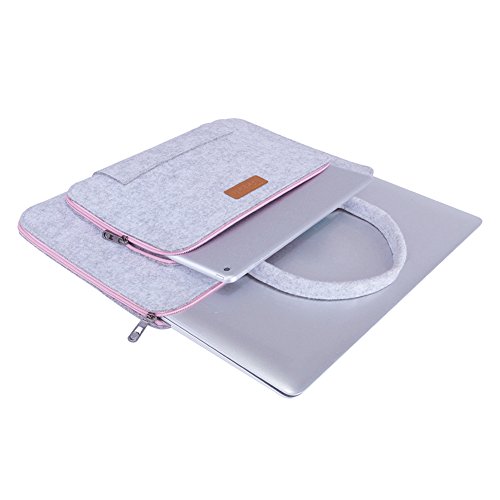 Ropch 17 17,3″ Zoll Laptoptasche Notebooktasche Filz Laptop Schutzhülle Hülle Netbook Tasche Sleeve Case mit Griff für 17,3 Zoll Dell / HP / Lenovo – Grau & Rosa - 3