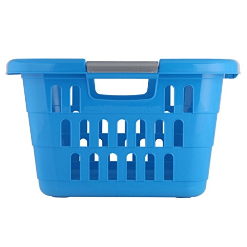 axentia Wäschekorb Plastik, stapelbar – Wäschesammler eckig – Wäschewanne Kunststoff – Wäschekisten stapelbar in Weiß oder Blau – Wäschetragekorb klein, 25 l - 3