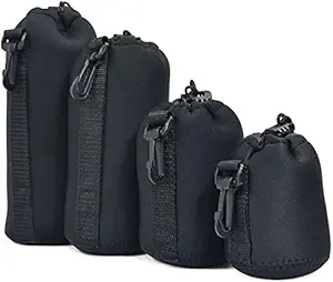 CAMROLITE Pack of 4 Thick Protective Neoprene Lens Case Pouch Set for DSLR Camera Lens Includes Small, Medium, Large & Extra Large Pouches.