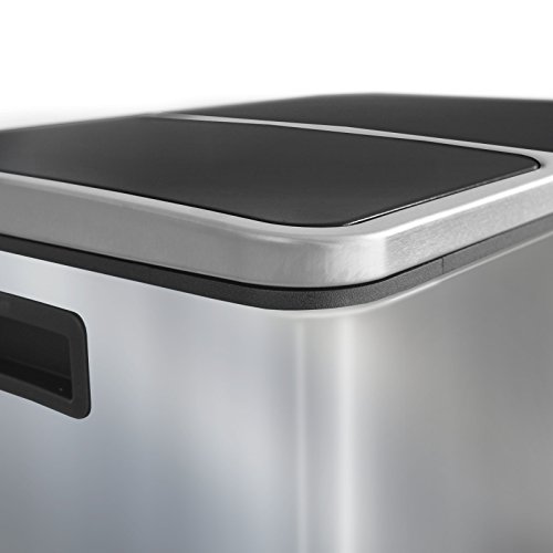 Abfalleimer Felix | Edelstahl Mülleimer mit Pedal | 2 fach Mülltrennsystem für Küche und Büro | 30 oder 60 Liter | Trend Farben zur Auswahl (60 L – Silber) - 4