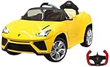 Hupe und Sound am Lenkrad Jamara 405076 - Ride-on Lamborghini Urus gelb 2,4G 6V - Leistungsstarker Antriebsmotor / Akku, 2-Gang-Automatik, Bremse, Ultra-Gripp Gummiring am Antriebsrad, LED, Kunstledersitz, Hupe und Sound