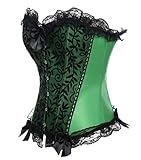 Miss Moly Floral Pleated Trim Bustier Fancy Women Corset Sexy Laced Lingerie Vintage Underwear with G-String Lace Green Small