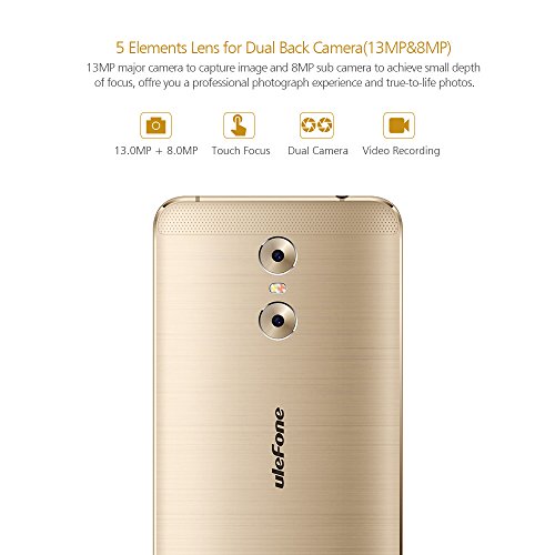 Ulefone Gemini 4G Phablet Android 6.0 5.5 Pollici MTK6737T 1.5GHz Quad-Core 3GB RAM 32GB ROM Scanner a dito (Oro)