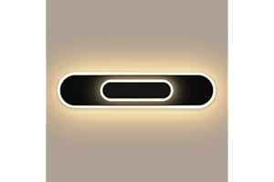 AWEKLIY Applique Murale Interieur 40cm Longue, 3 Températures de Couleur Lampe Miroir, Rotation LED Lampe Murale 20W, 220-240V Moderne Design, pour Chambre Salon Escalier Couloir (Noir)