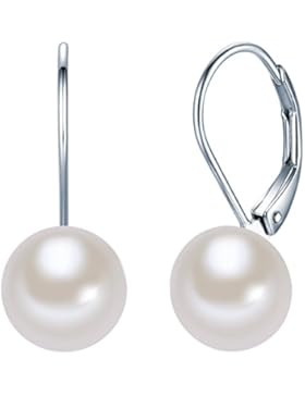 Valero Pearls Classic Collection Damen-Ohrhänger Hochwertige Süßwasser-Zuchtperlen in ca.  9 mm Button weiß 925...