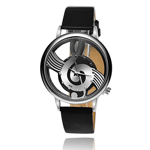 OUMOSI - Reloj de pulsera casual de cuarzo con símbolo de música, fondo hueco para mujer