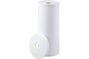 mDesign Stojak na papier toaletowy z przykrywką – Wolnostojący uchwyt na papier toaletowy – Plastikowy pojemnik do łazienki na 3 rolki papieru toaletowego – Biały