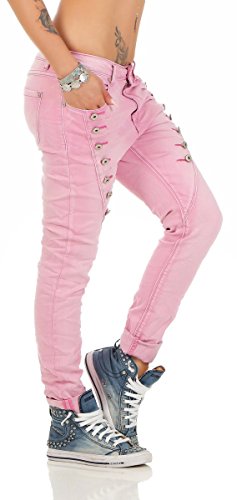 Fashion4Young 10826 MOZZAAR Damen Jeans Jeans Röhrenjeans Haremshose Damenjeans Hüftjeans Baggy (L=40, rosa) - 