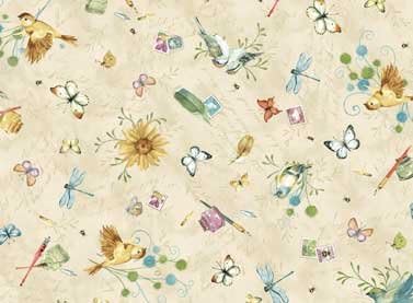 Fat Quarter Postcard Garden Birds Multi Cotton Quilting Fabric 50cm x 55cm