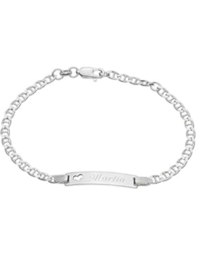 925/- Sterling-Silber Damen Mädchen ID Armband mit Herz 16 cm / 18 cm mit Wunsch-Gravur
