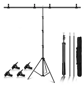 Yugam Photography T-Shaped,6ft Wide 9ft Tall Background Stand Adjustable Support Photo Studio with 4 Clamp for Backdrops Green Screen (Tstand + 4 Clamp)