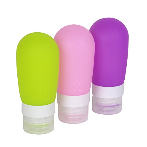 Reise-Flaschen, ARKTeK 3oz Leck-Proof Soft Silikon-Container, Nachfüll- & Quetsch-Flaschen für Kosmetik, Shampoo, Conditioner, Lotion, Toilettenartikel [Set von 3, Grün / Pink / Lila] - 2