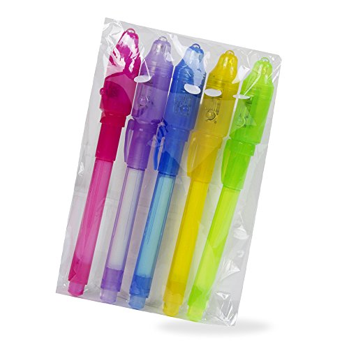 AKUNSZ 5 Stück UV Geheimstifte mit UV Licht Lampe, unsichtbar schreiben, 13.2cm inkl. wechselbaren Knopfzelle - 6