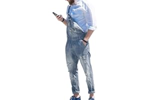 ORANDESIGNE Herren Denim Latzhose Overalls Jeanshose Männer Cargo Jeans Retro Jumpsuit Arbeitshose Blau Arbeitslatzhosen Loose Fit Latzanzug Jumpsuit