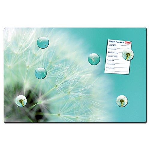 Magnettafel Pusteblume - Himmlische Design Magnettafel 60x40 cm - Pinnwand Memoboard mit Motiv: Pusteblume inkl. 6 Magnete mit Pusteblumenmotiven - Original Magnetpinnwand GUMA Magneticum