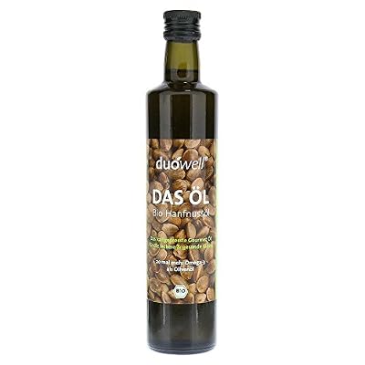 GloboVita GmbH Duowell Hanfnussöl DAS ÖL 500 ml - Bio Hanföl kaltgepresst, nativ, Omega-3 reich