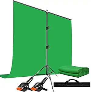 VIBLITZ Green Screen Backdrop 8x12 ft with Stand - 6x9FT Photography Backdrop with 1PC 6.5FT T-Shape Backdrop Stands, 2PCs Spring Clamps, 1PCs Carry Bag