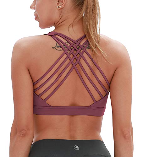 icyzone Sport-BH Damen Yoga BH mit Polstern - Kreuz Rücken Sport Bustier Jogging Fitness BH (Mauve Orchid, M)