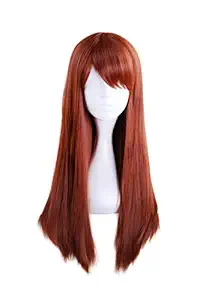 hh building women side swept bangs long straight synthetic hair anime cosplay wig (orange)