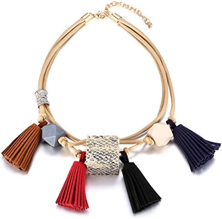 eManco Bohemian Ethnic Handmade Statement Wood Tassel Pendant Collar Necklace for Women Fashion Jewellery