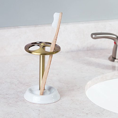 InterDesign 69218EU York Zahnbürstenhalter für das Bad Waschtisch – weiß/Messingfarben, Keramik, weiß/soft brass, 8,26 x 0.254 x 12,7 cm - 2