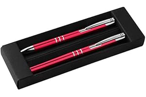 OHNE MARKENNAME Metall Schreibset / Kugelschreiber + Rollerball / Farbe: rot