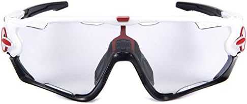 Queshark Sports Cycling Sunglasses For Bicycle Polarized Photochromic Full Revoed 3 Lens (White-Black)