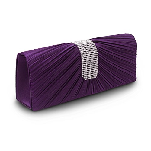 ashdown Ladies Fashion Satin Envelope Evening Handbag Pleated Clutch Bag Wedding Party Chain Bag, Purse Purple