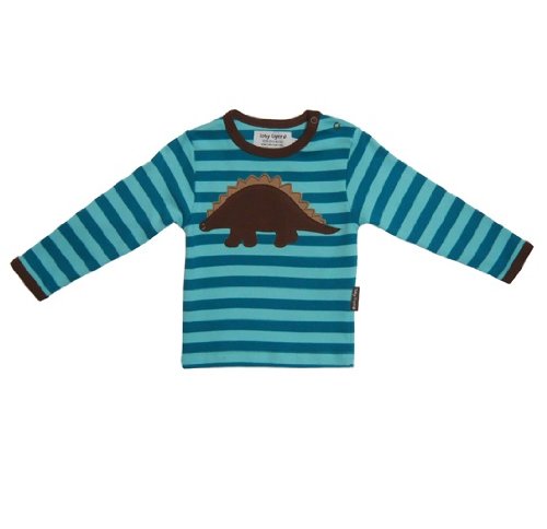 Toby Tiger Unisex Baby Organic Long Sleeve Dinosaur Applique T-Shirt Turquoise/ Pale Turquoise 6 - 12 Months