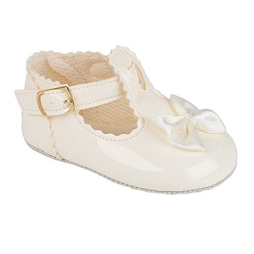 BABY GIRLS RED BLACK PINK WHITE IVORY PATENT PRAM CHRISTENING SHOES SIZES 0 TO 4 UK (3 (12-18months), Ivory)