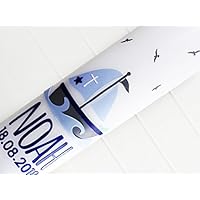 Taufkerze Kommunionskerze Junge Segelboot Arche Noah in weiss/dunkelblau/hellblau,grau in der Größe 275/70mm inklusive Individualisierung auch für Mädchen