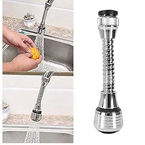 CM Shop Stainless Steel Chrome Finish 360 Degree Rotating Turbo Flex Flexible Water Saving Nozzle Adapter Sprayer Faucet Extender Tap for Kitchen Sink and Bathroom (Size 6 Inch, Silver)