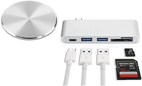 USB Type-C Adapter Hub with 3 USB Ports and SD/TF Card Reader plus Magnetic Plate Phone Holder
