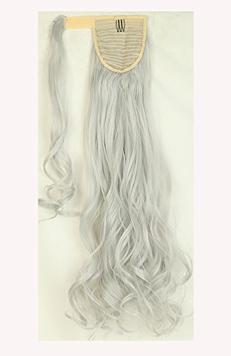 S-noilite Velcro Strap Ponytail Clip in Hair Extensions 24"(61cm) Curly Silver Gray Premium Quality Pony Tail