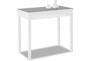 ASTIMESA - Mesa de Cocina Tipo Libro - Mesa con Tapa de Cristal en Color Gris - Estructura Blanca- Ideal para Espacios Pequeños - Medida Cerrada: 90 cm x 50 cm. Medida Abierta: 90 cm x 100 cm.
