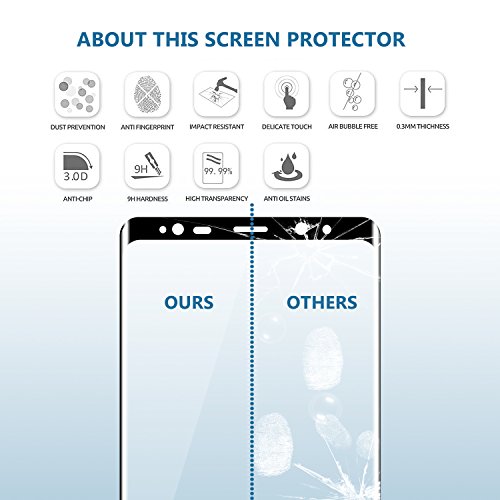 Protector de Pantalla Galaxy Note 8  Aonsen  2 Pack  3D Curvado Full Coverage Cristal Templado Protector de Pantalla  Anti-rasgu  os HD Vidrio Templado Protector para Samsung Galaxy Note 8 - Negro