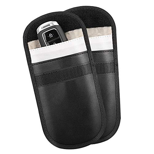 MoKo Pochette de Sécurité Compatible avec Clé de Voiture, [Lot de 2] Sac RFID Signal Blocage, Poche Anti-Vol en Cuir PU, Portefeuille Protecteur de Signal pour Carte d'Identité Téléphone - Noir