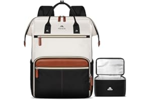 MATEIN Sac à Dos Repas Isotherme Déjeuner Femme, Set de 2 Ordinateur Portable 15,6 Pouces, Sac à Dos College et Travail avec Sac Repas Isotherme Amovible, pour École Voyage et Travail, Kaki Beige