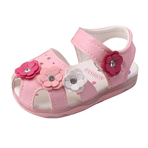 IMJONO Chaussures Fille, Chaussures de bébé Bambin Nouvelles Fleurs Filles Sandales allumées Soft-Soled Princesse (3-4 Ans, Rose)